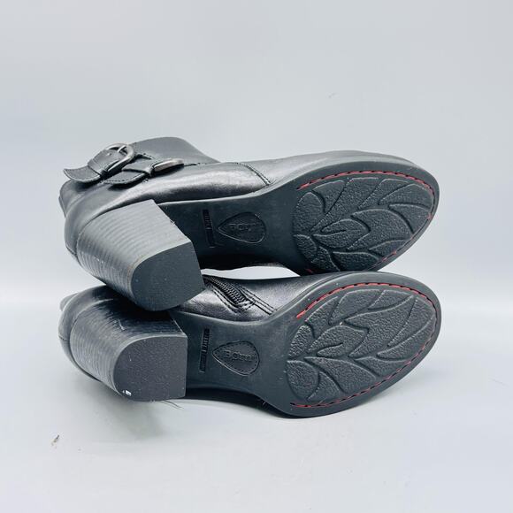 Born Boots Women 7.5 Black Leather Ankle Bootie Buckle Strap Block Heel Side Zip - Picture 9 of 12